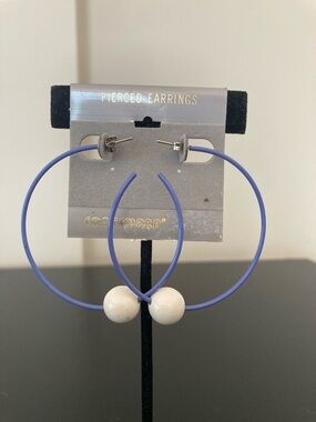 Lavender Hoop Earrings with White Bead Detail